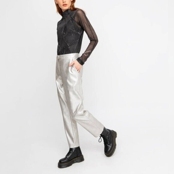 Ozai N Ku Pants - Ozai N Ku Silver Metallic High Waist Jeans Size XL New